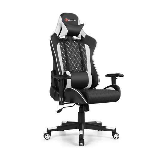 Massage Gaming Chair with Lumbar Support and Headrest-White Kids Crystal