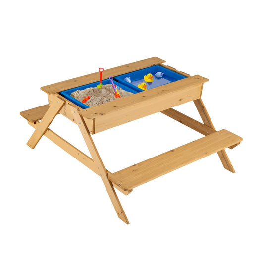 3-in-1 Kids Picnic Table Wooden Outdoor Water Sand Table with Play Boxes Kids Crystal