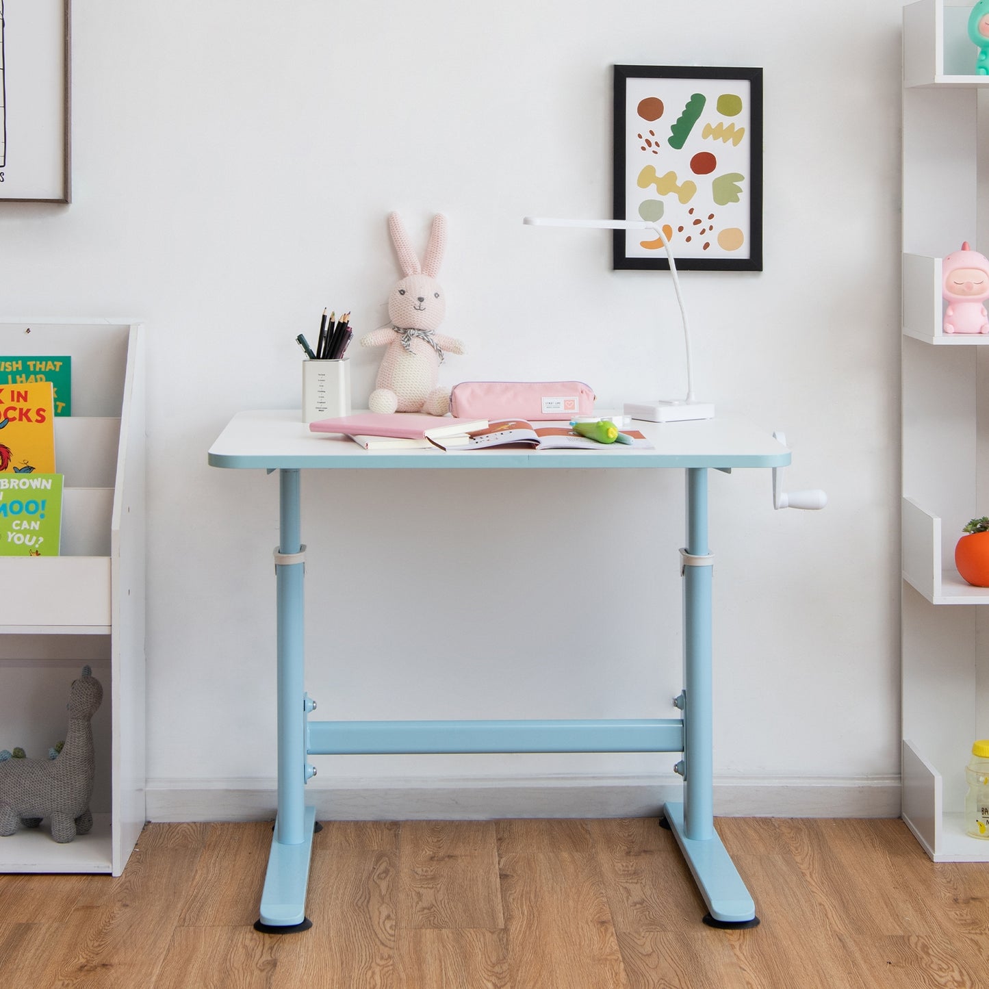 32 x 24 Inch Height Adjustable Desk with Hand Crank Adjusting for Kids-Blue Kids Crystal