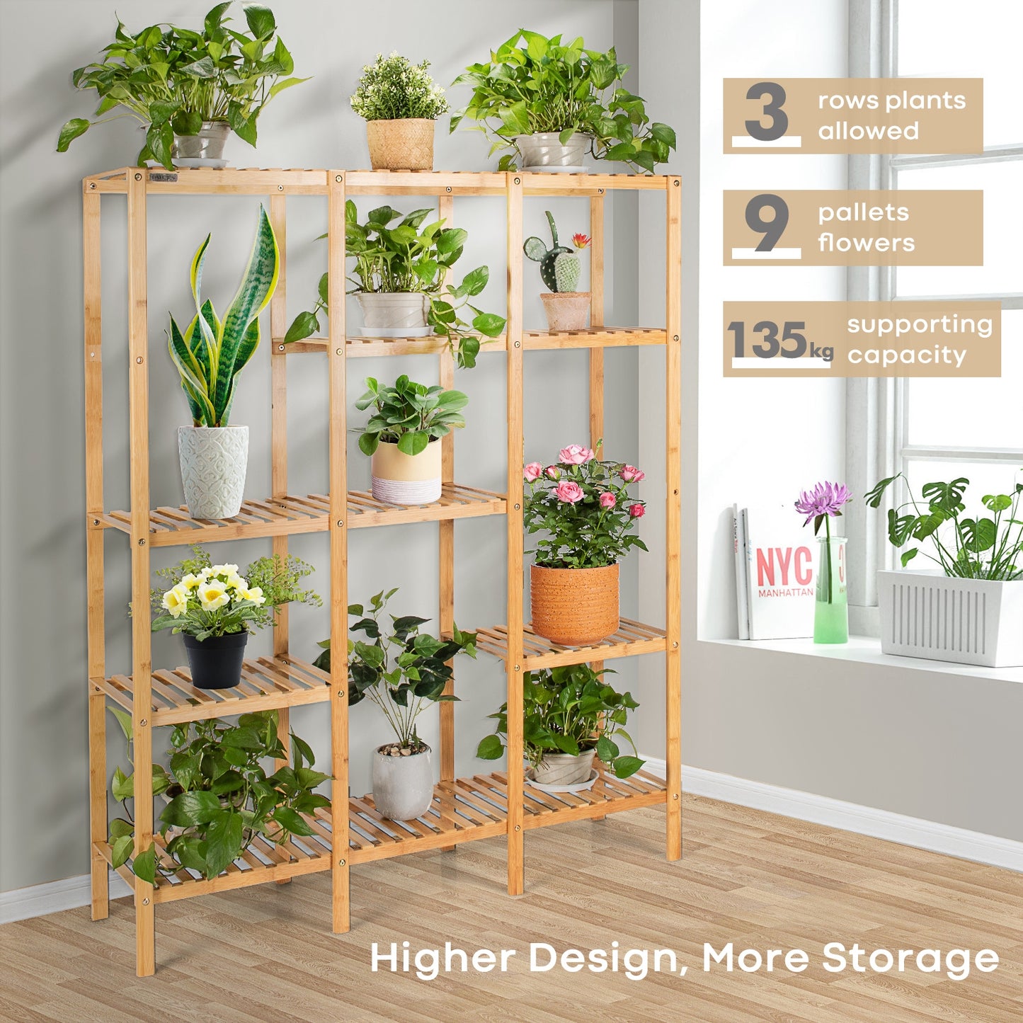 5-Tier Multifunctional Bamboo Shelf Storage Organizer Rack Kids Crystal