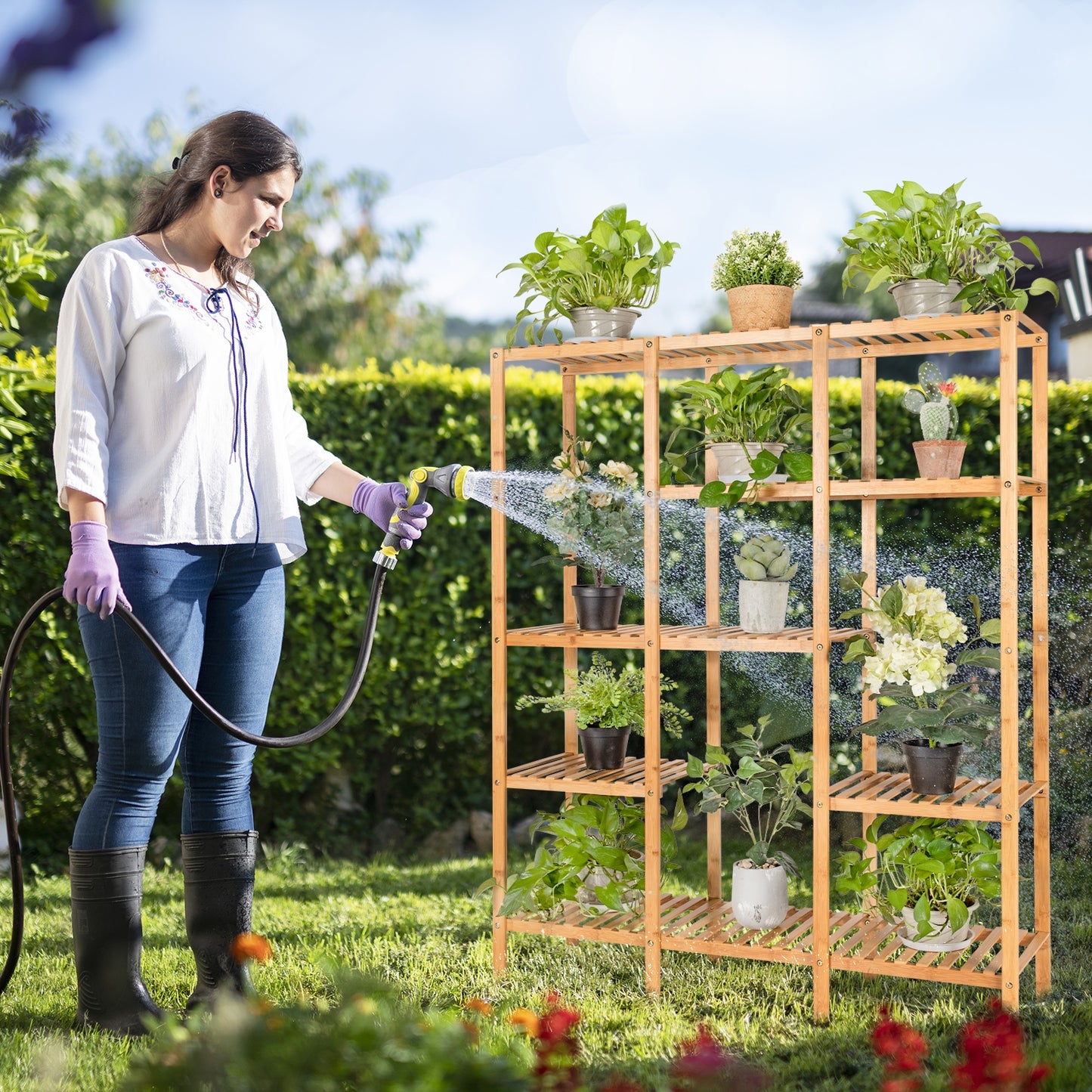 5-Tier Multifunctional Bamboo Shelf Storage Organizer Rack Kids Crystal