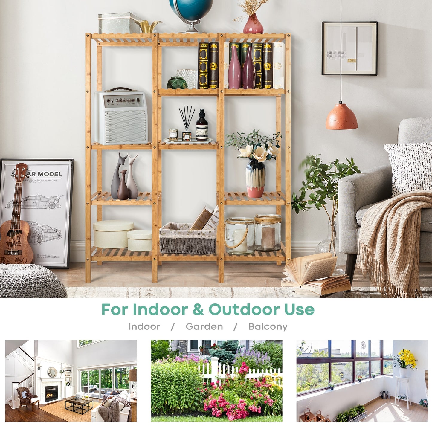 5-Tier Multifunctional Bamboo Shelf Storage Organizer Rack Kids Crystal