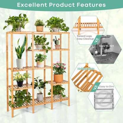 5-Tier Multifunctional Bamboo Shelf Storage Organizer Rack