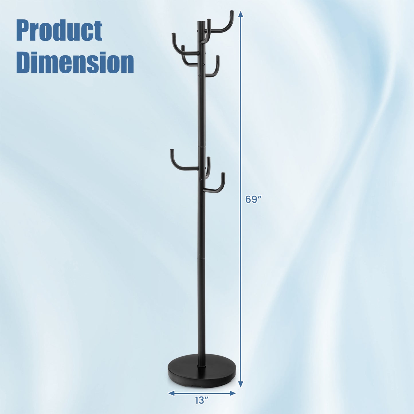 Metal Coat Rack Stand with 8 Sturdy Hooks and Metal Base Kids Crystal