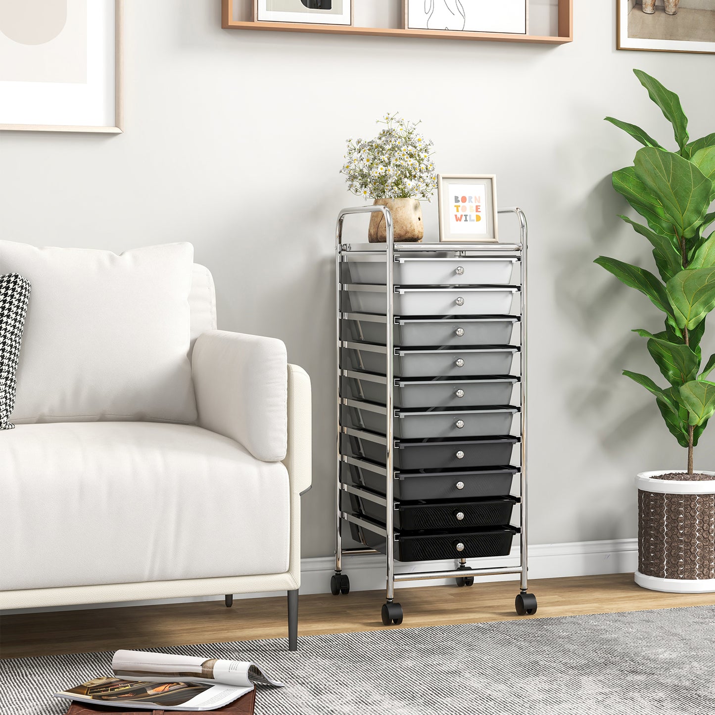 10 Drawer Rolling Storage Cart Organizer with 4 Universal Casters-Gradient Gray Kids Crystal