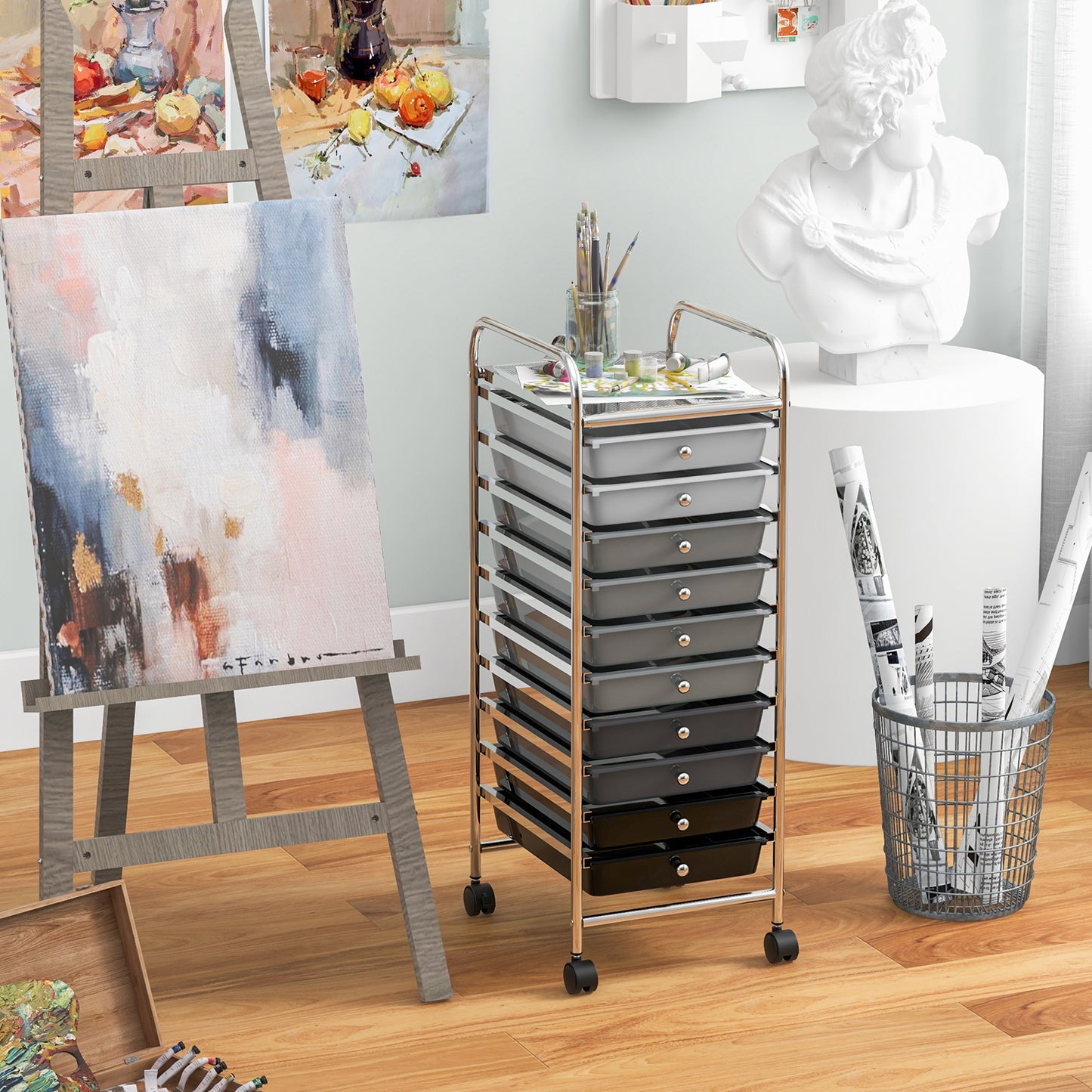 10 Drawer Rolling Storage Cart Organizer with 4 Universal Casters-Gradient Gray Kids Crystal