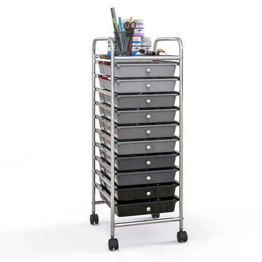10 Drawer Rolling Storage Cart Organizer with 4 Universal Casters-Gradient Gray Kids Crystal