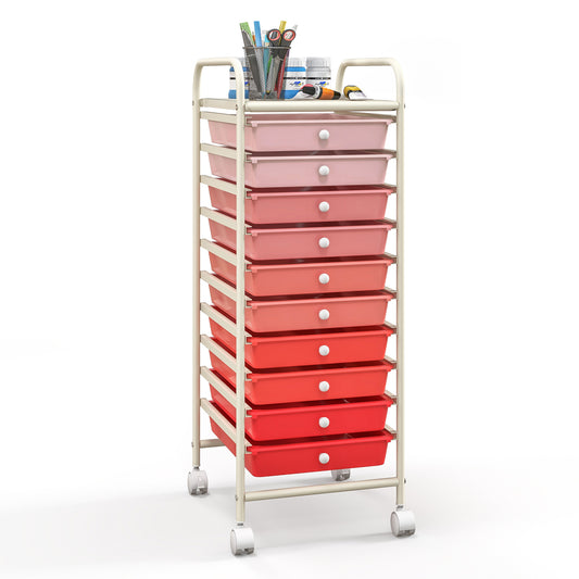 10 Drawer Rolling Storage Cart Organizer with 4 Universal Casters-Gradient Pink Kids Crystal