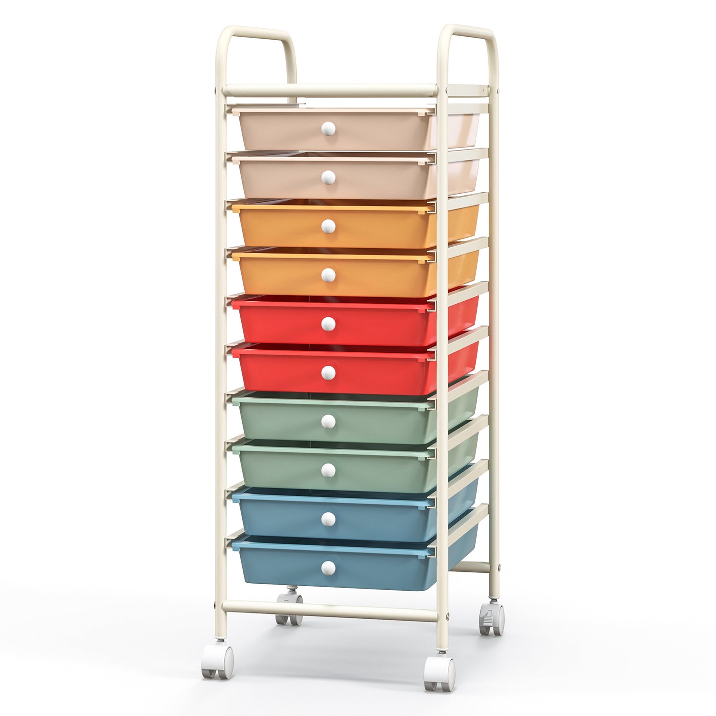 10 Drawer Rolling Storage Cart Organizer with 4 Universal Casters-Macaron Multicolor Kids Crystal