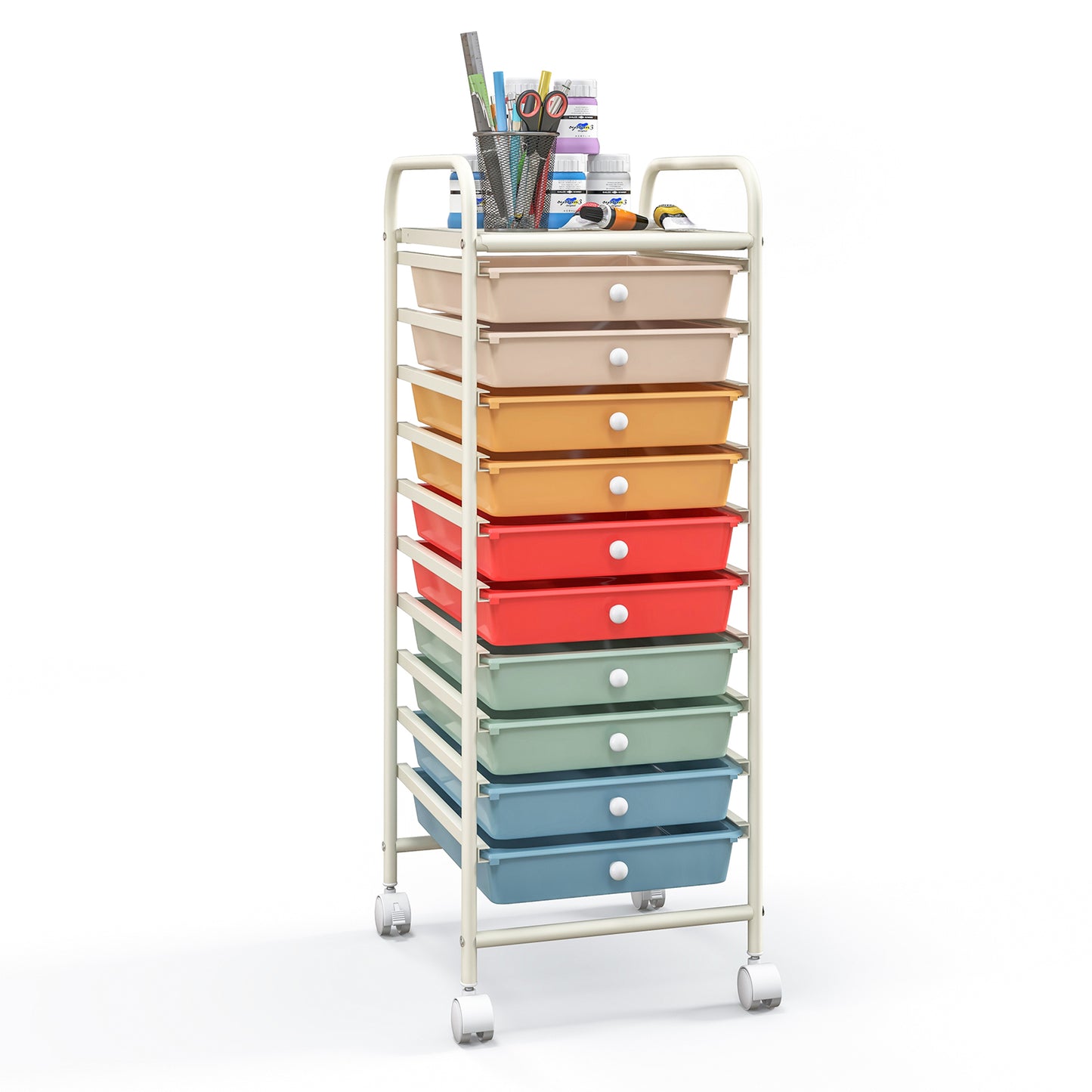 10 Drawer Rolling Storage Cart Organizer with 4 Universal Casters-Macaron Multicolor Kids Crystal
