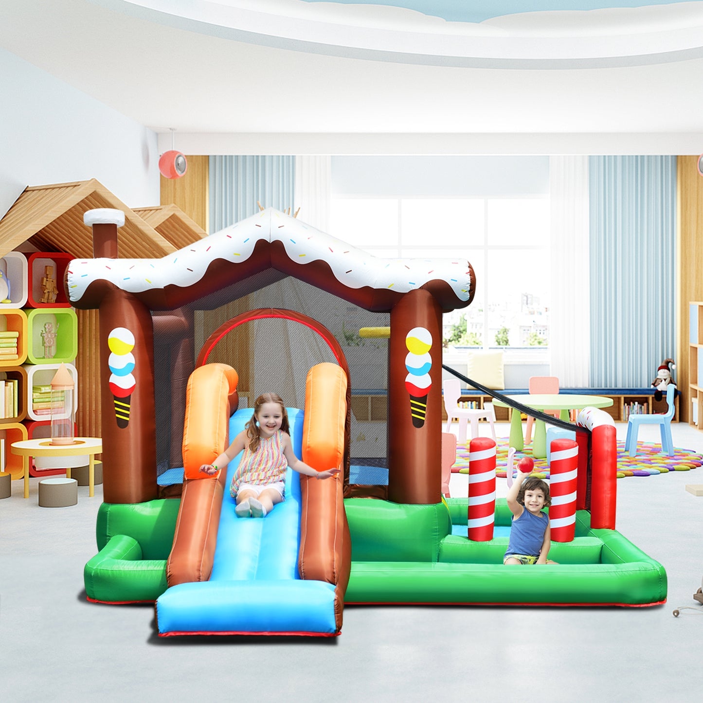 Kids Inflatable Bounce House Jumping Castle Slide Climber Bouncer Without Blower Kids Crystal
