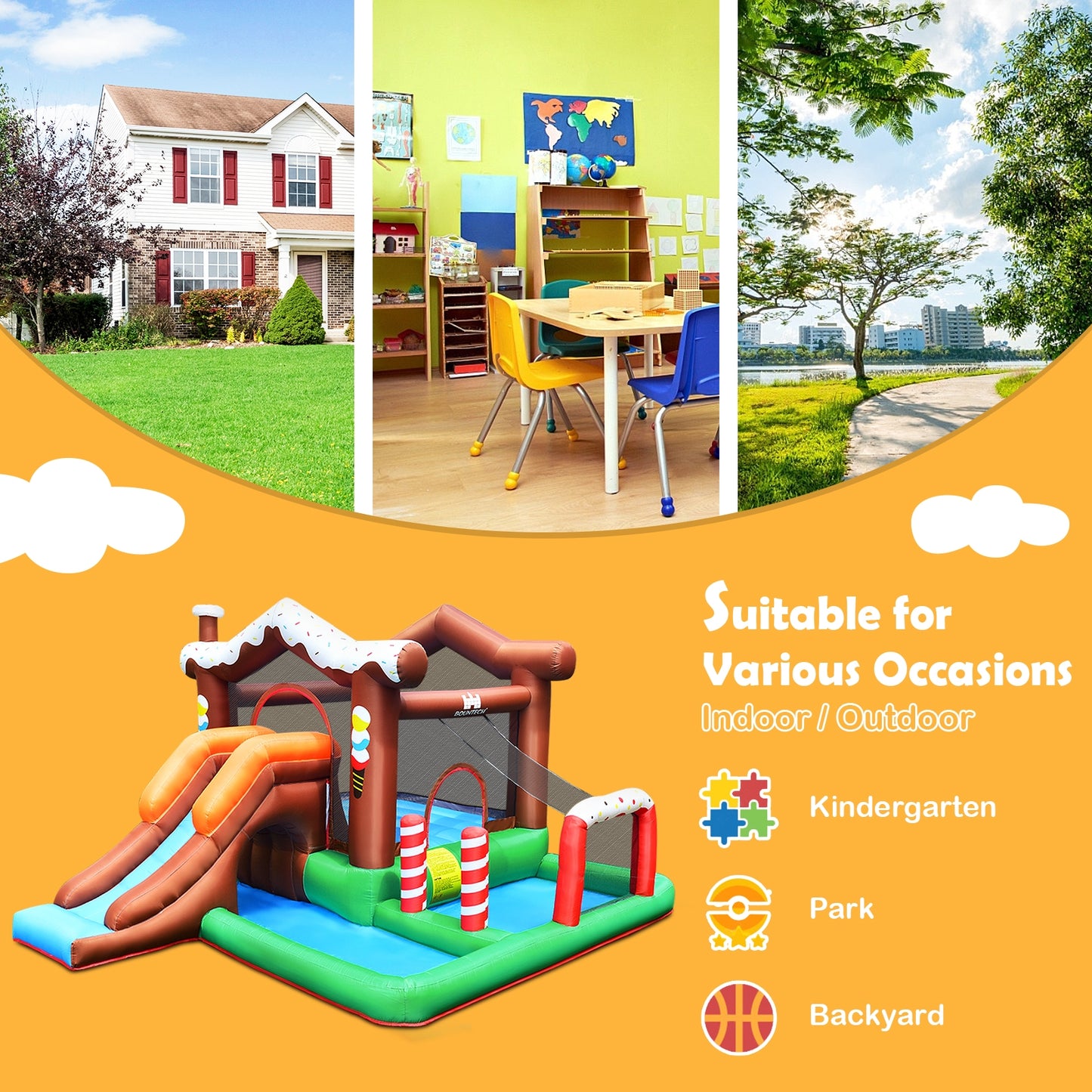 Kids Inflatable Bounce House Jumping Castle Slide Climber Bouncer Without Blower Kids Crystal