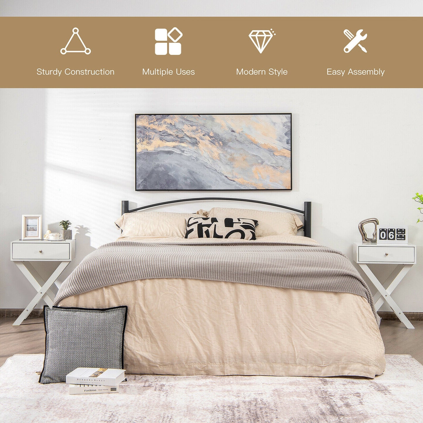 Modern X-Shaped Nightstand with Drawer for Living Room Bedroom-White Kids Crystal