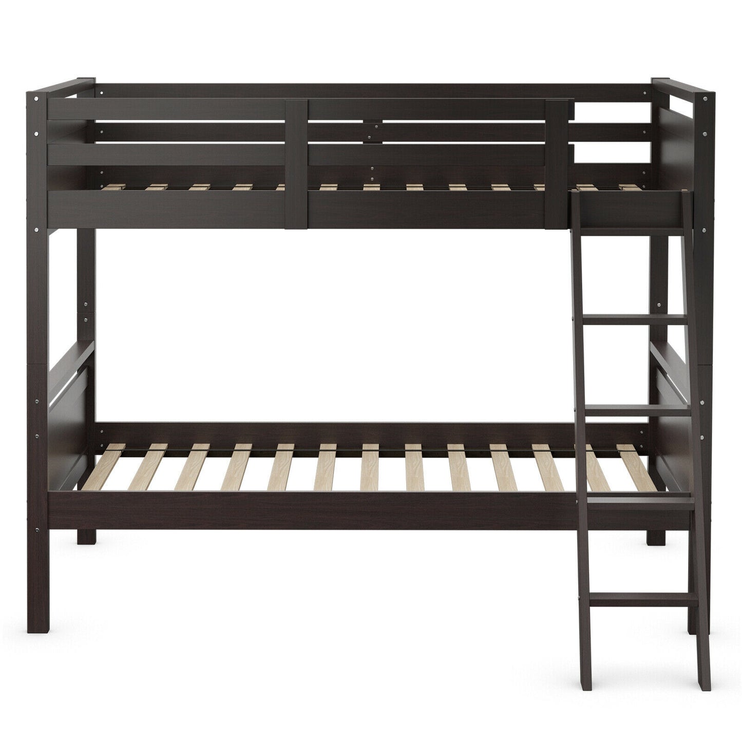 Twin Over Twin Bunk Bed Convertible 2 Individual Beds Wooden -Espresso Kids Crystal