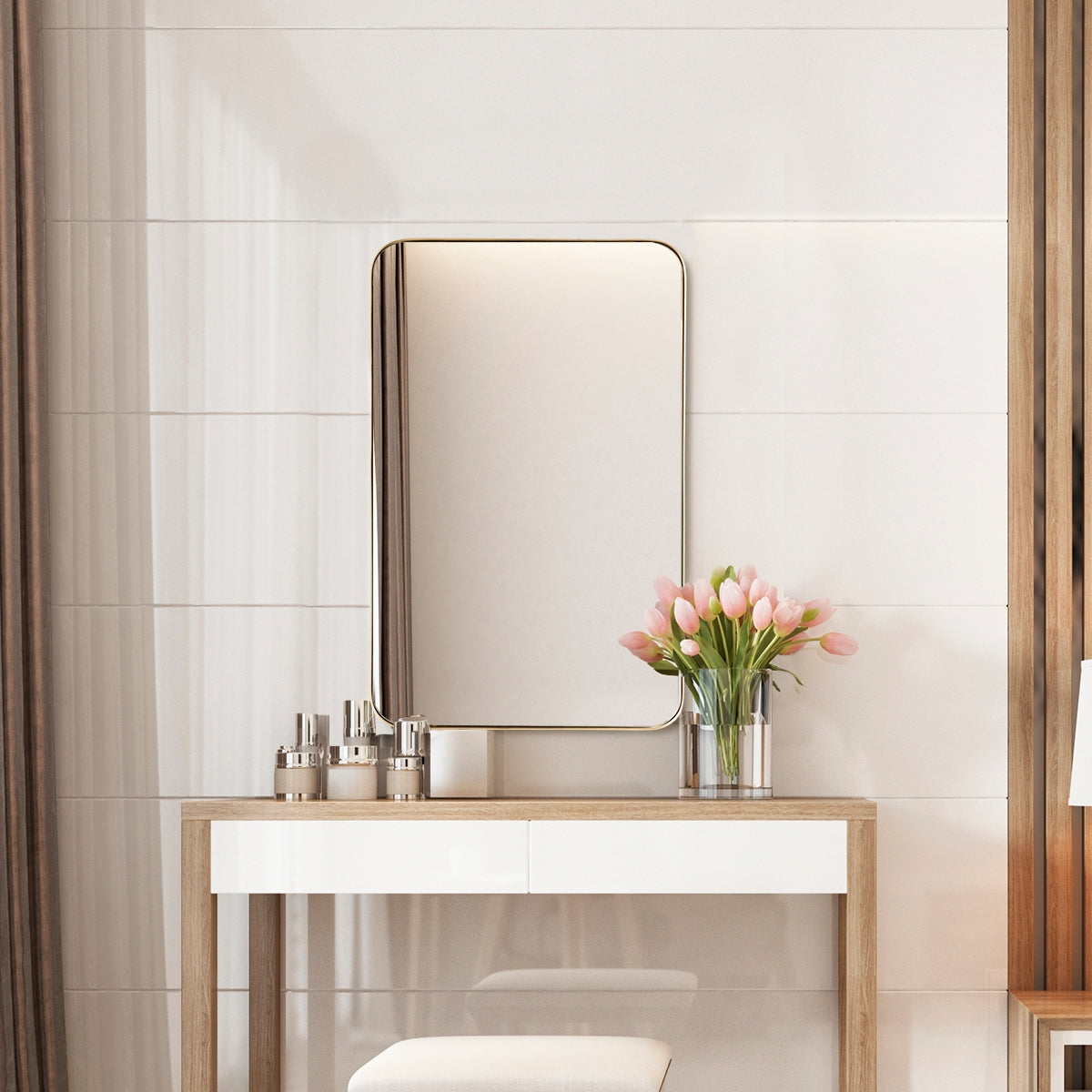 32 Inch x 20 Inch Metal Frame Wall-Mounted Rectangle Mirror-Golden Kids Crystal