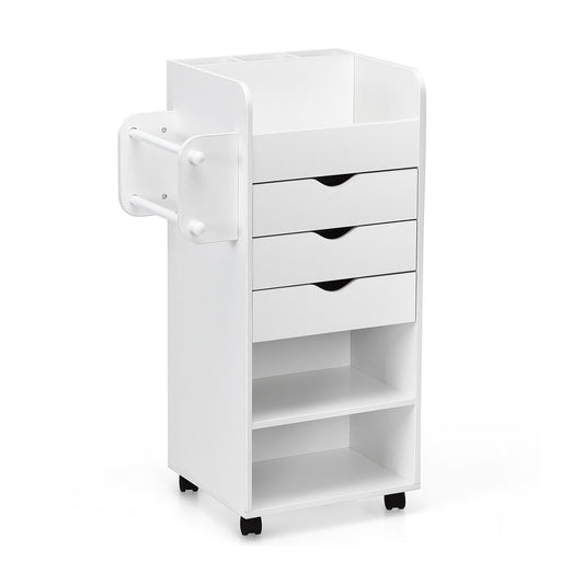 Wooden Utility Rolling Craft Storage Cart-White Kids Crystal