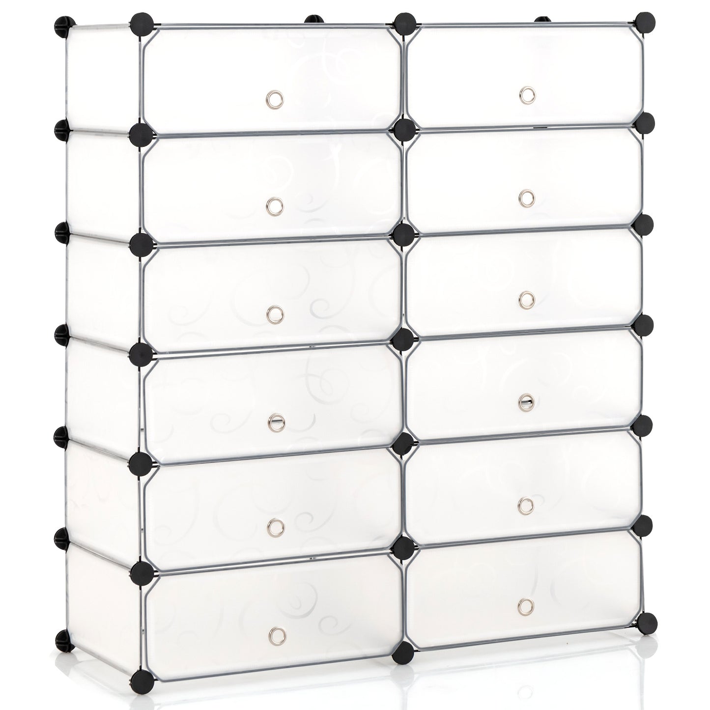 12-Cube DIY Portable Plastic Shoe Rack with Transparent Doors-White Kids Crystal