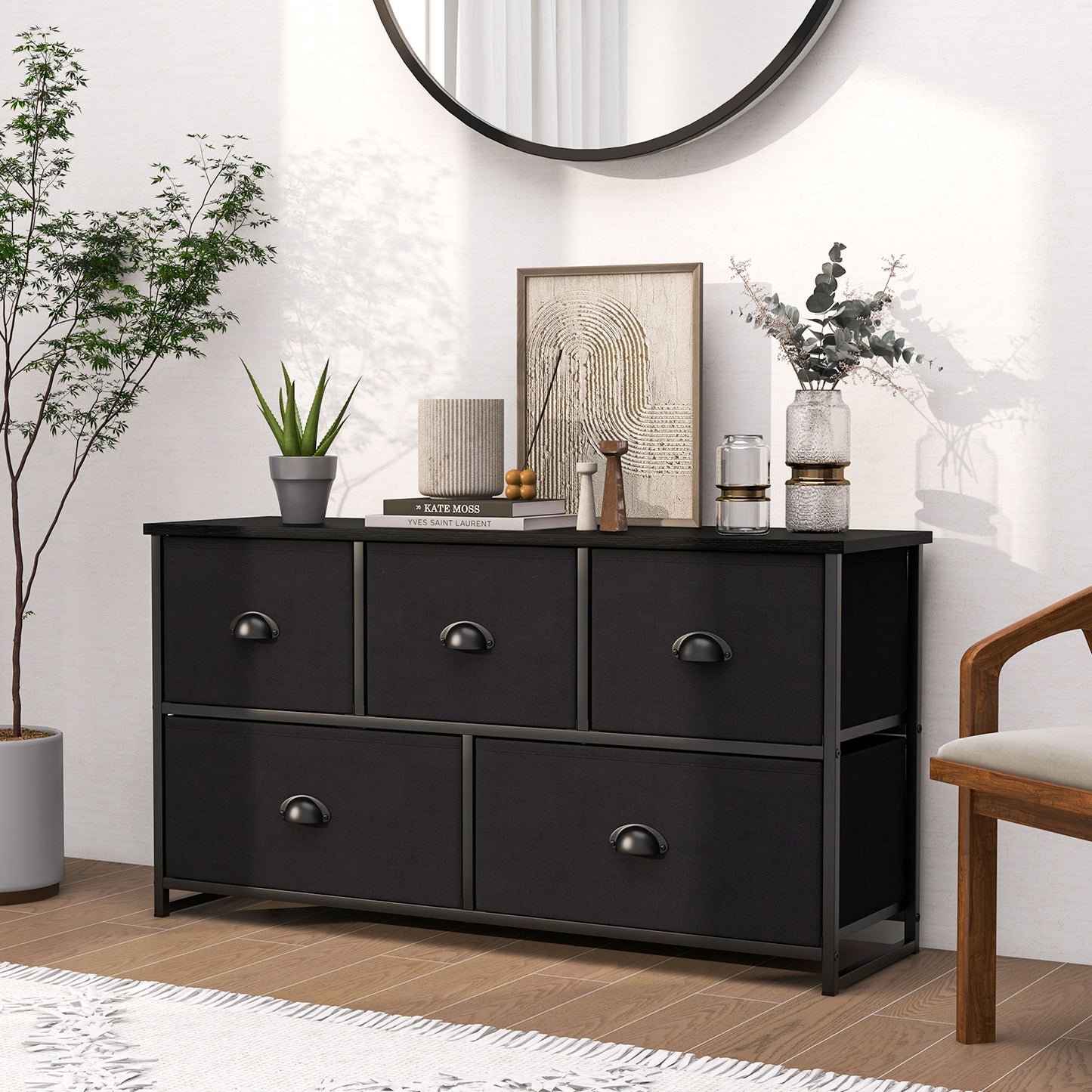 Dresser Storage Tower with 5 Foldable Cloth Storage Cubes-Black Kids Crystal