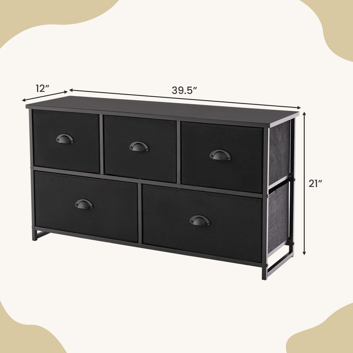 Dresser Storage Tower with 5 Foldable Cloth Storage Cubes-Black Kids Crystal