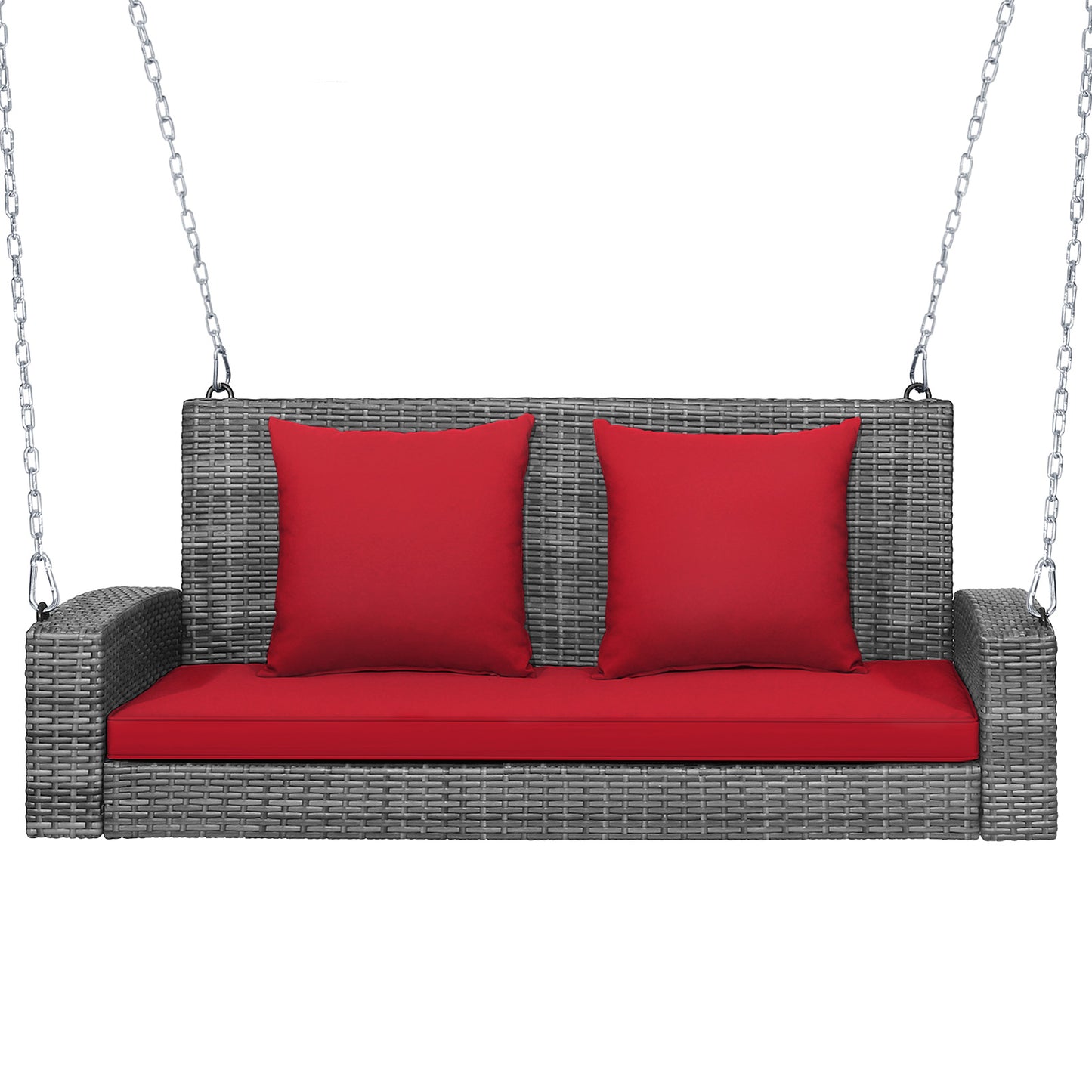 2-Person Patio PE Wicker Hanging Porch Swing Bench Chair Cushion 800 Pounds-Red Kids Crystal