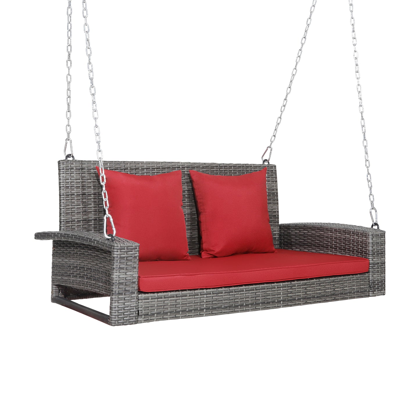 2-Person Patio PE Wicker Hanging Porch Swing Bench Chair Cushion 800 Pounds-Red Kids Crystal