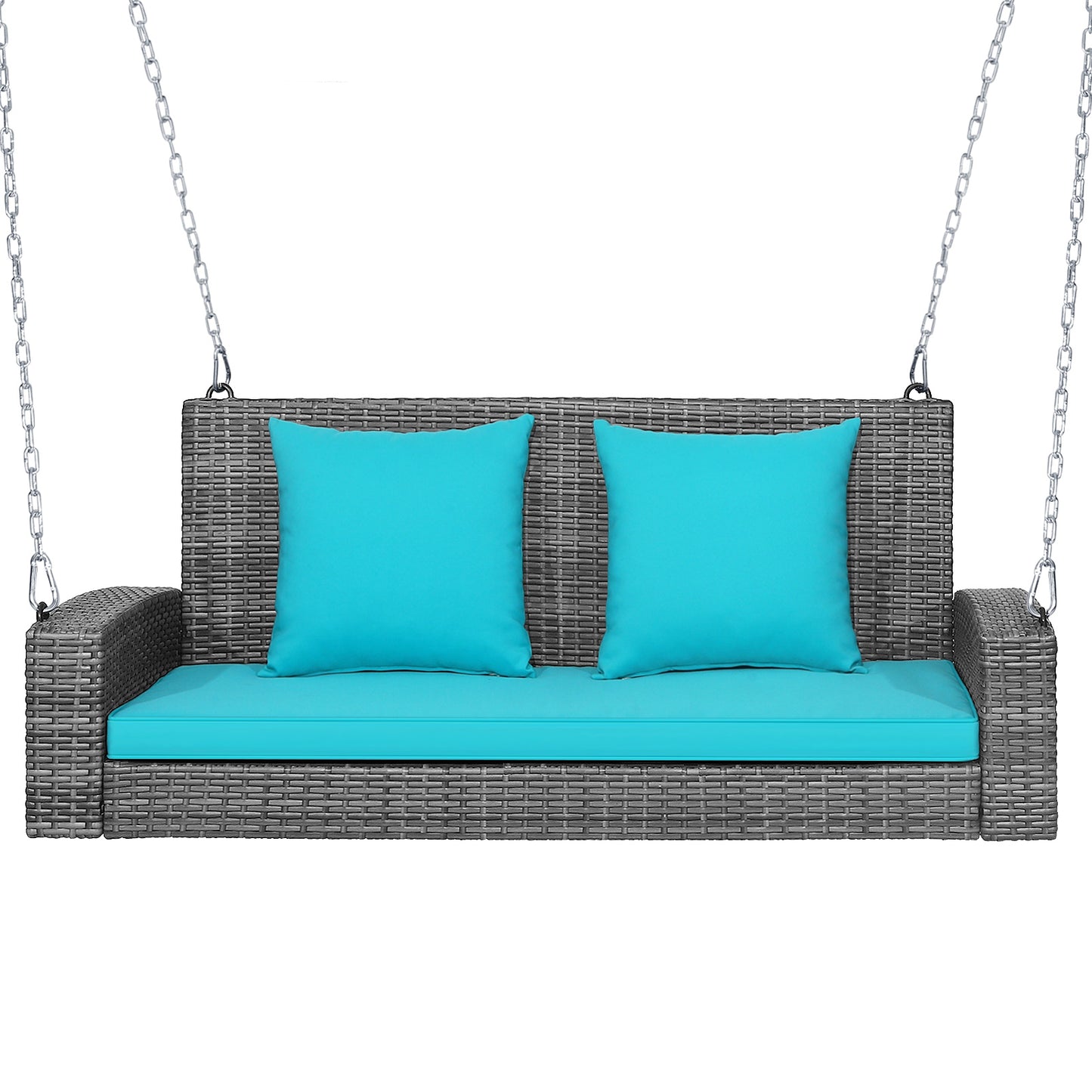 2-Person Patio PE Wicker Hanging Porch Swing Bench Chair Cushion 800 Pounds-Turquoise Kids Crystal