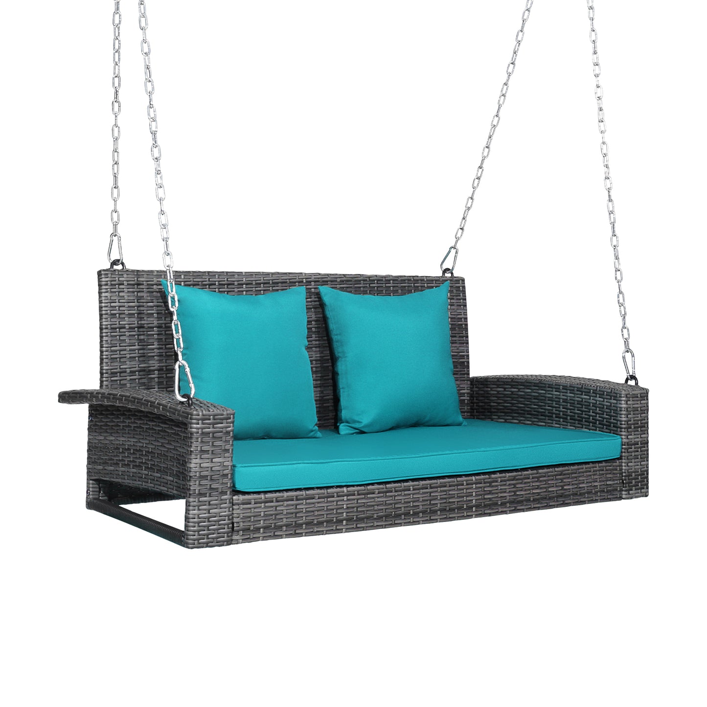 2-Person Patio PE Wicker Hanging Porch Swing Bench Chair Cushion 800 Pounds-Turquoise Kids Crystal