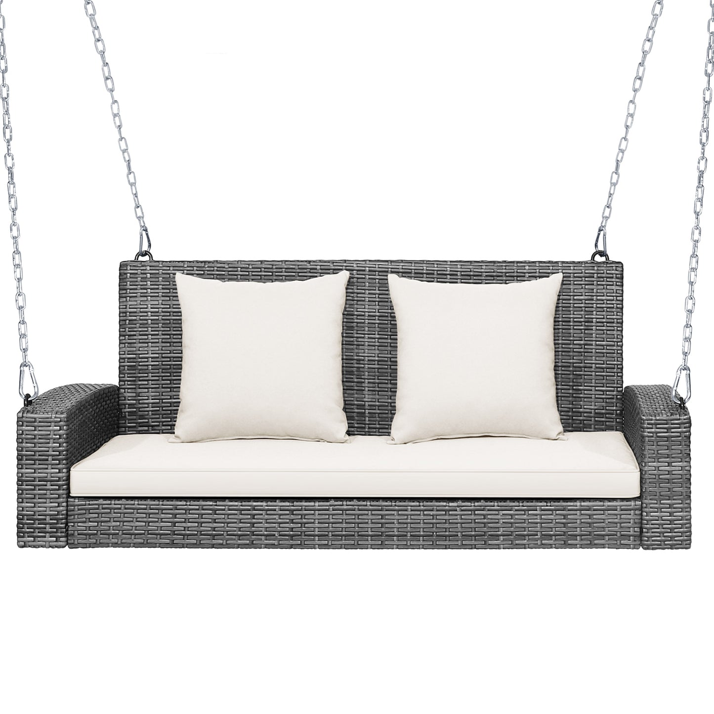 2-Person Patio PE Wicker Hanging Porch Swing Bench Chair Cushion 800 Pounds-White Kids Crystal
