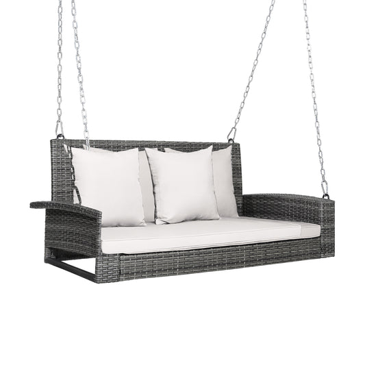 2-Person Patio PE Wicker Hanging Porch Swing Bench Chair Cushion 800 Pounds-White Kids Crystal