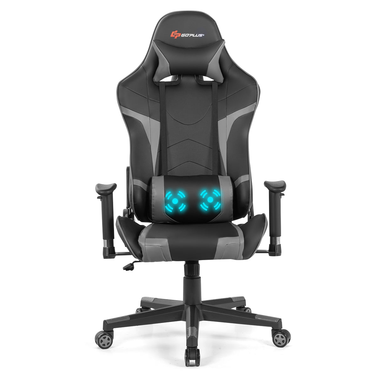 Reclining Swivel Massage Gaming Chair with Lumbar Support-Gray Kids Crystal