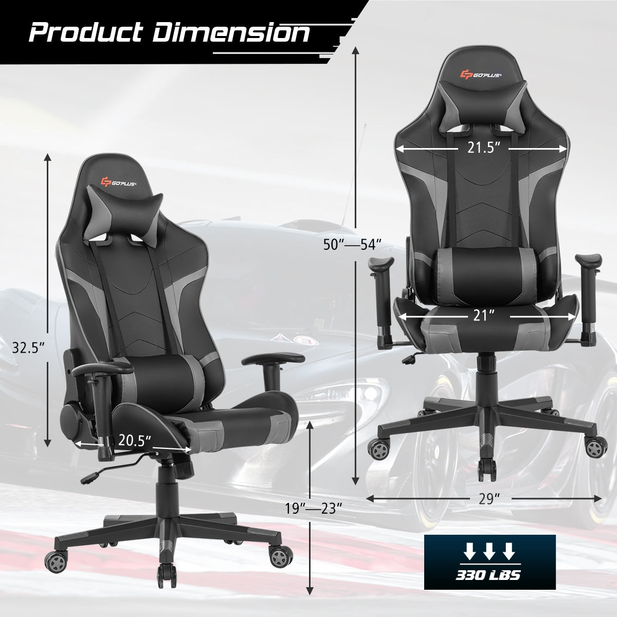 Reclining Swivel Massage Gaming Chair with Lumbar Support-Gray Kids Crystal