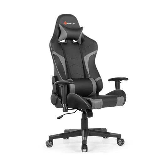 Reclining Swivel Massage Gaming Chair with Lumbar Support-Gray Kids Crystal