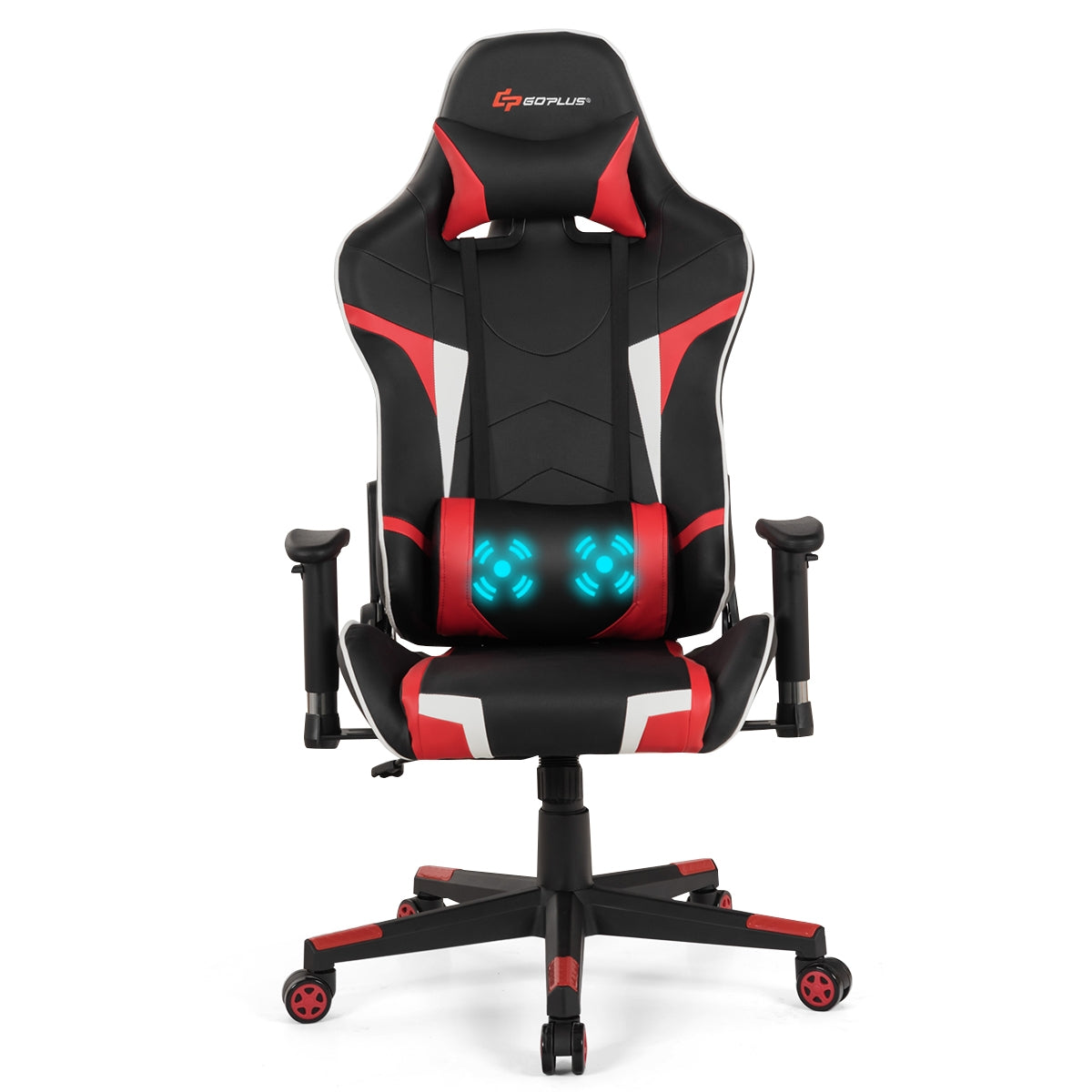 Reclining Swivel Massage Gaming Chair with Lumbar Support-Red Kids Crystal