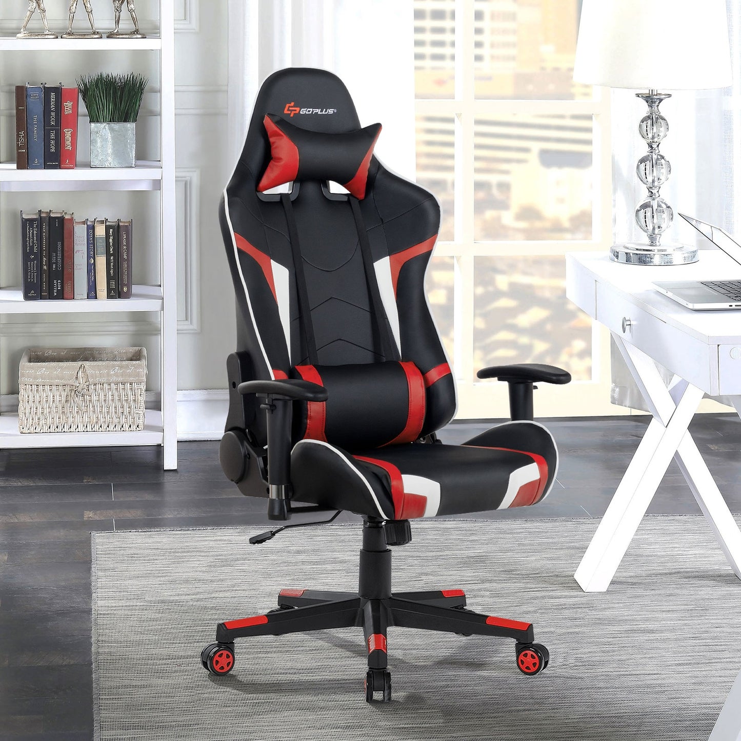 Reclining Swivel Massage Gaming Chair with Lumbar Support-Red Kids Crystal