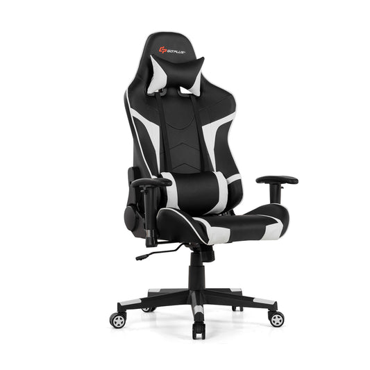 Reclining Swivel Massage Gaming Chair with Lumbar Support-White Kids Crystal