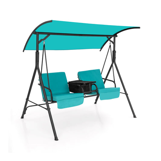 Porch Swing Chair with Adjustable Canopy-Turquoise Kids Crystal