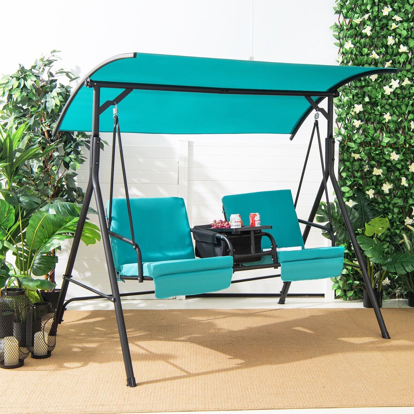 Porch Swing Chair with Adjustable Canopy-Turquoise Kids Crystal