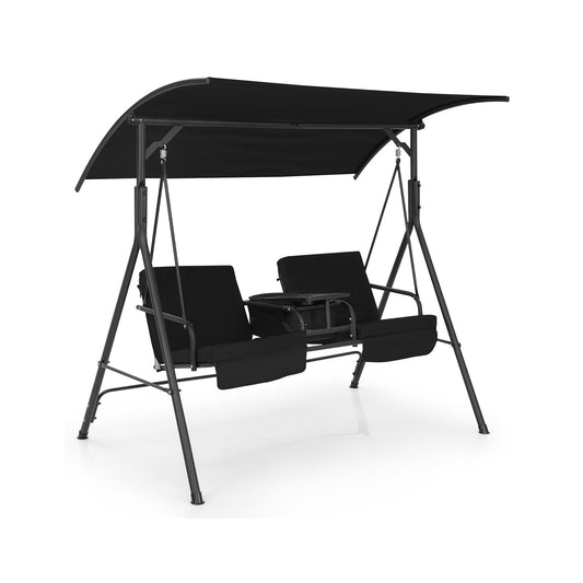 Porch Swing Chair with Adjustable Canopy-Black Kids Crystal