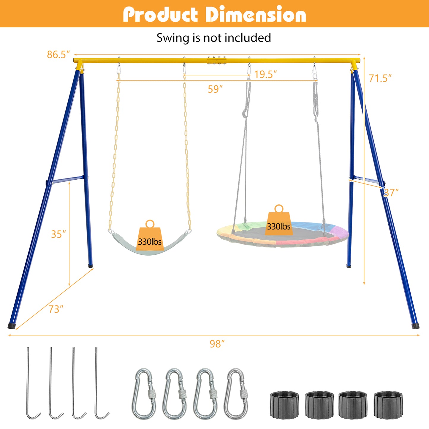 660 LBS Extra-Large A-Shaped Swing Stand with Anti-Slip Footpads (Without Seat)-Yellow Kids Crystal