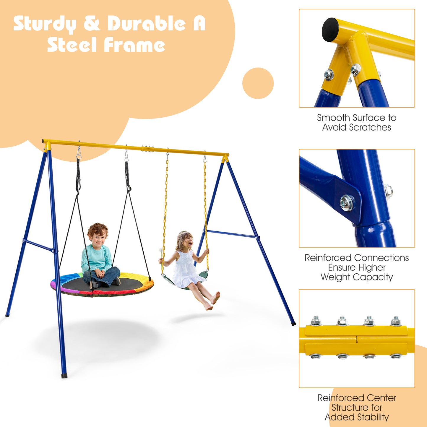 660 LBS Extra-Large A-Shaped Swing Stand with Anti-Slip Footpads (Without Seat)-Yellow Kids Crystal