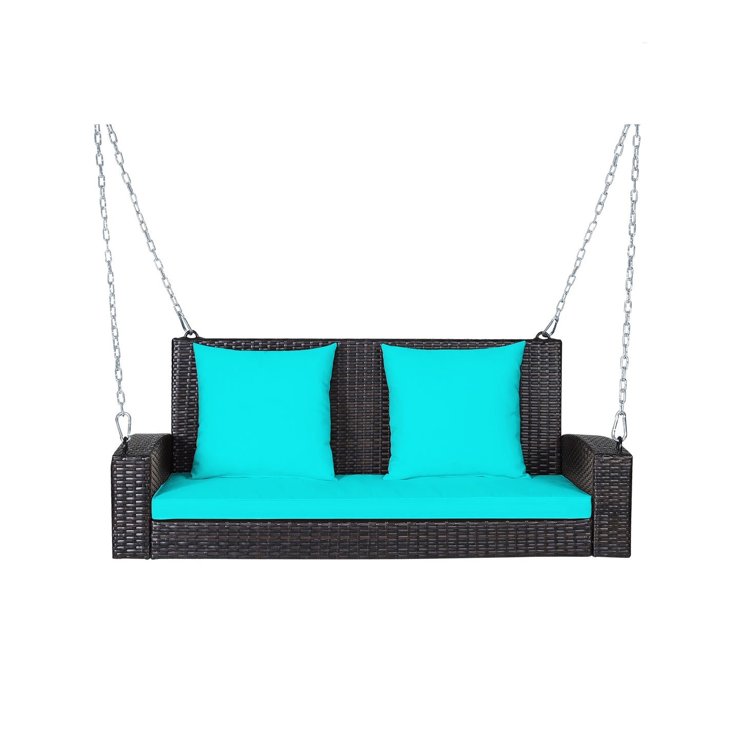 2-Person Patio Rattan Porch Swing with Cushions-Turquoise Kids Crystal