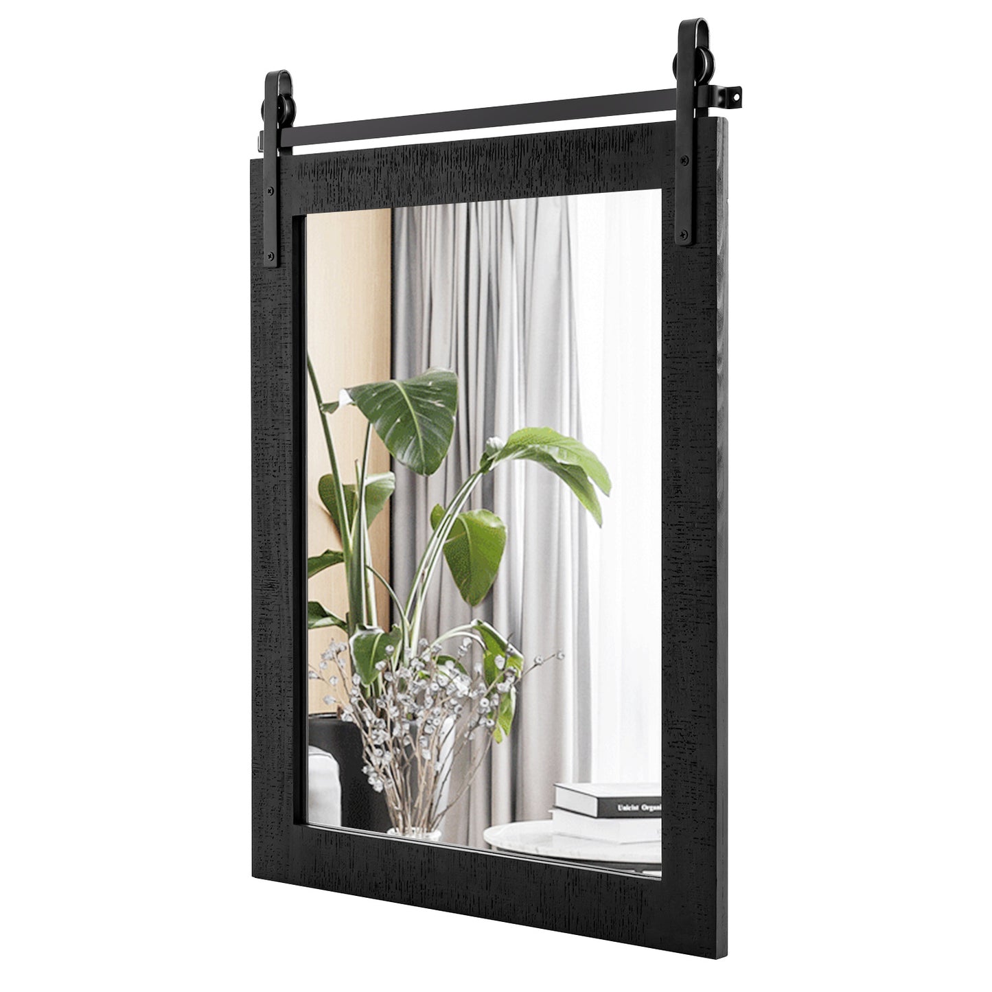 30 x 22 Inch Wall Mount Mirror with Wood Frame-Black Kids Crystal