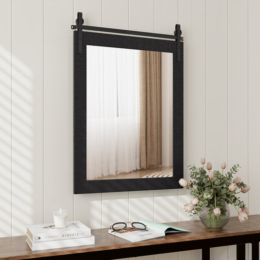 30 x 22 Inch Wall Mount Mirror with Wood Frame-Black Kids Crystal