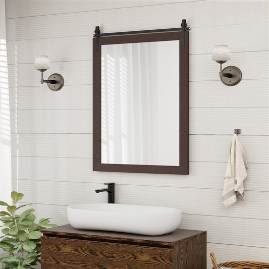 30 x 22 Inch Wall Mount Mirror with Wood Frame-Walnut Kids Crystal