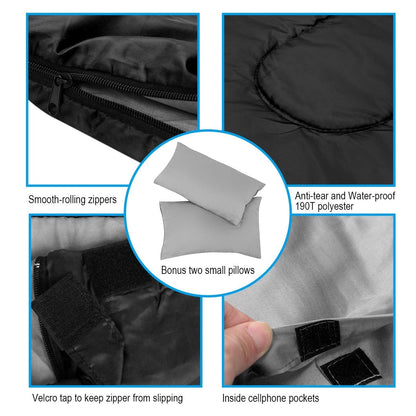 2 Person Waterproof Sleeping Bag with 2 Pillows-Black