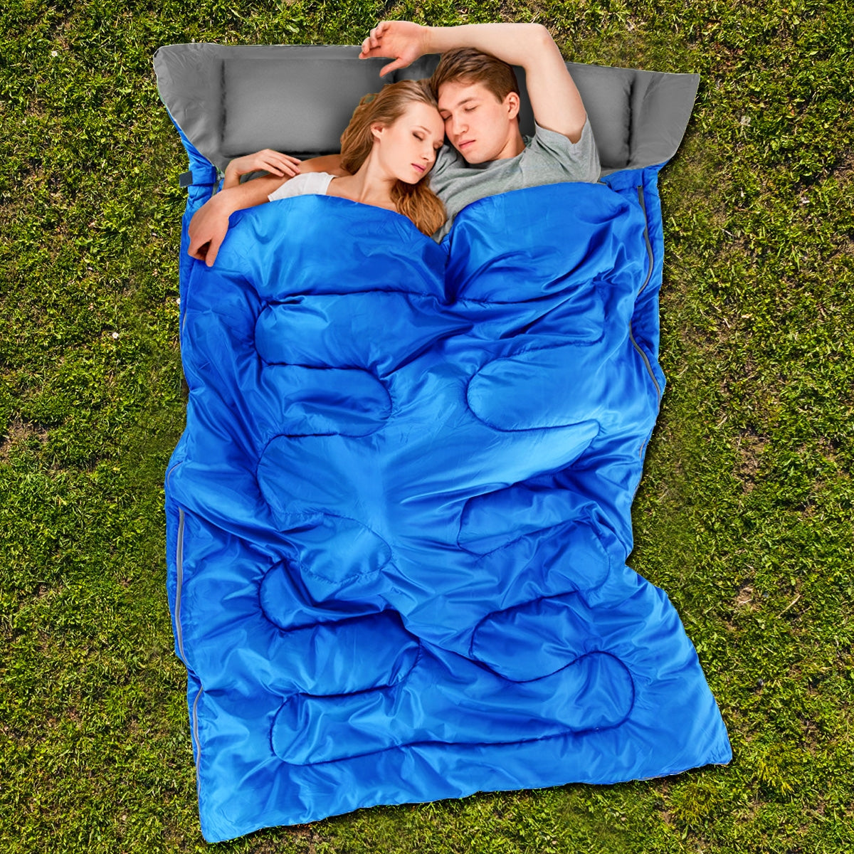 2 Person Waterproof Sleeping Bag with 2 Pillows-Blue Kids Crystal