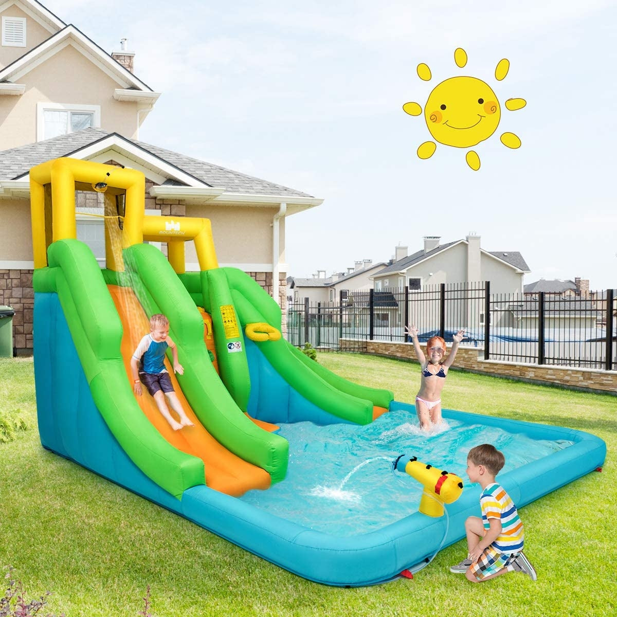 Inflatable Water Park Bounce House with Climbing Wall Kids Crystal