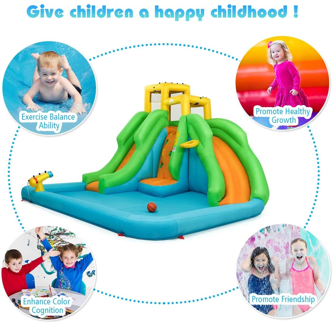 Inflatable Water Park Bounce House with Climbing Wall Kids Crystal