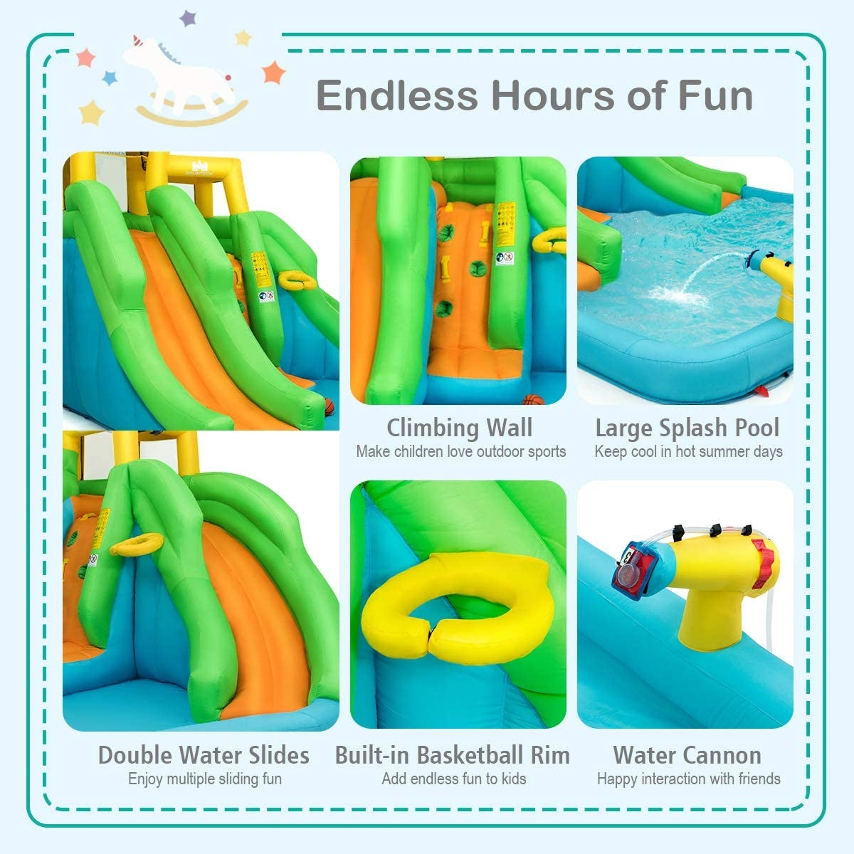 Inflatable Water Park Bounce House with Climbing Wall Kids Crystal