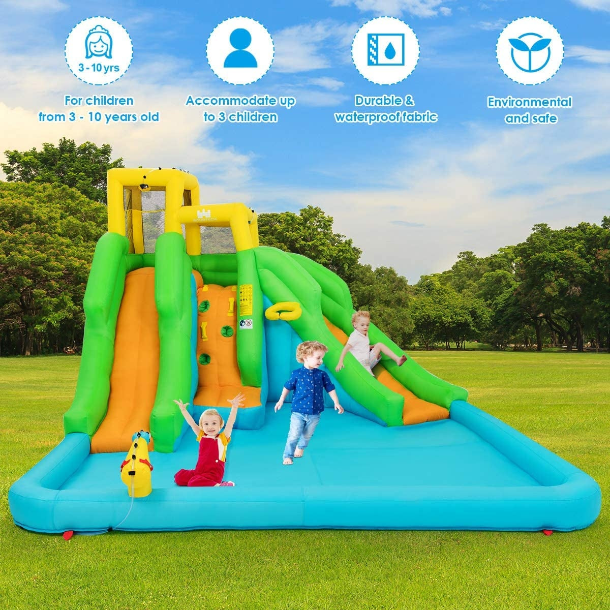 Inflatable Water Park Bounce House with Climbing Wall Kids Crystal